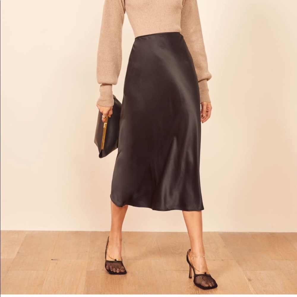Reformation Silk Black Skirt